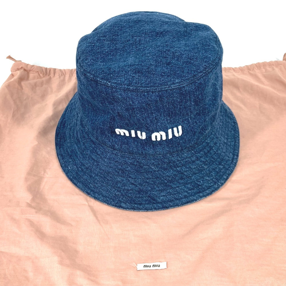 MIUMIU hat 5HC196 cotton blue denim logo Women M Used Authentic