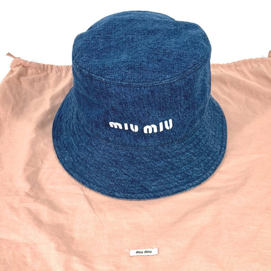MIUMIU hat 5HC196 cotton blue denim logo Women M Used Authentic