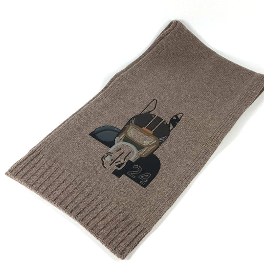 HERMES Scarf H393972T 03 Cashmere, Silk Brown Leather patch quarter bash mens Used Authentic