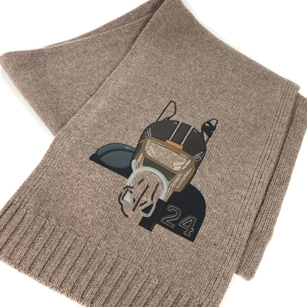 HERMES Scarf H393972T 03 Cashmere, Silk Brown Leather patch quarter bash mens Used Authentic