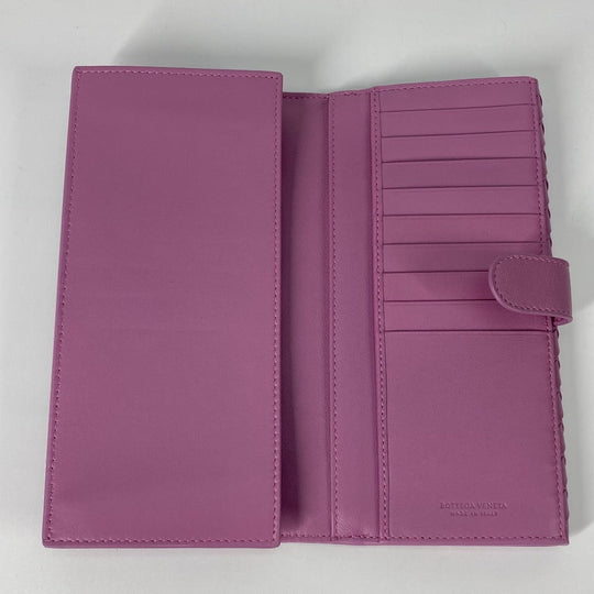 BOTTEGAVENETA Long Wallet Purse leather Purple type W Hook Wallet  INTRECCIATO Women Used Authentic