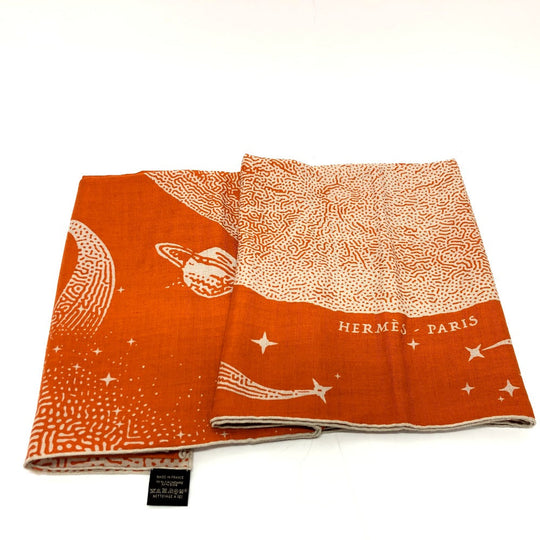 HERMES scarf Cotton, Silk Orange Clair De Lune Calegean 140 Women Used Authentic