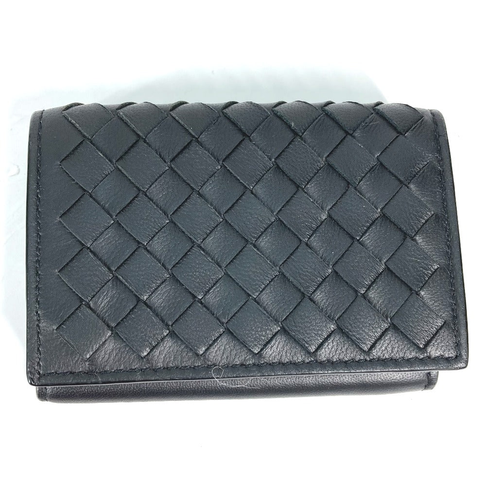 BOTTEGAVENETA Trifold wallet 515385 leather black INTRECCIATO mens Used Authentic
