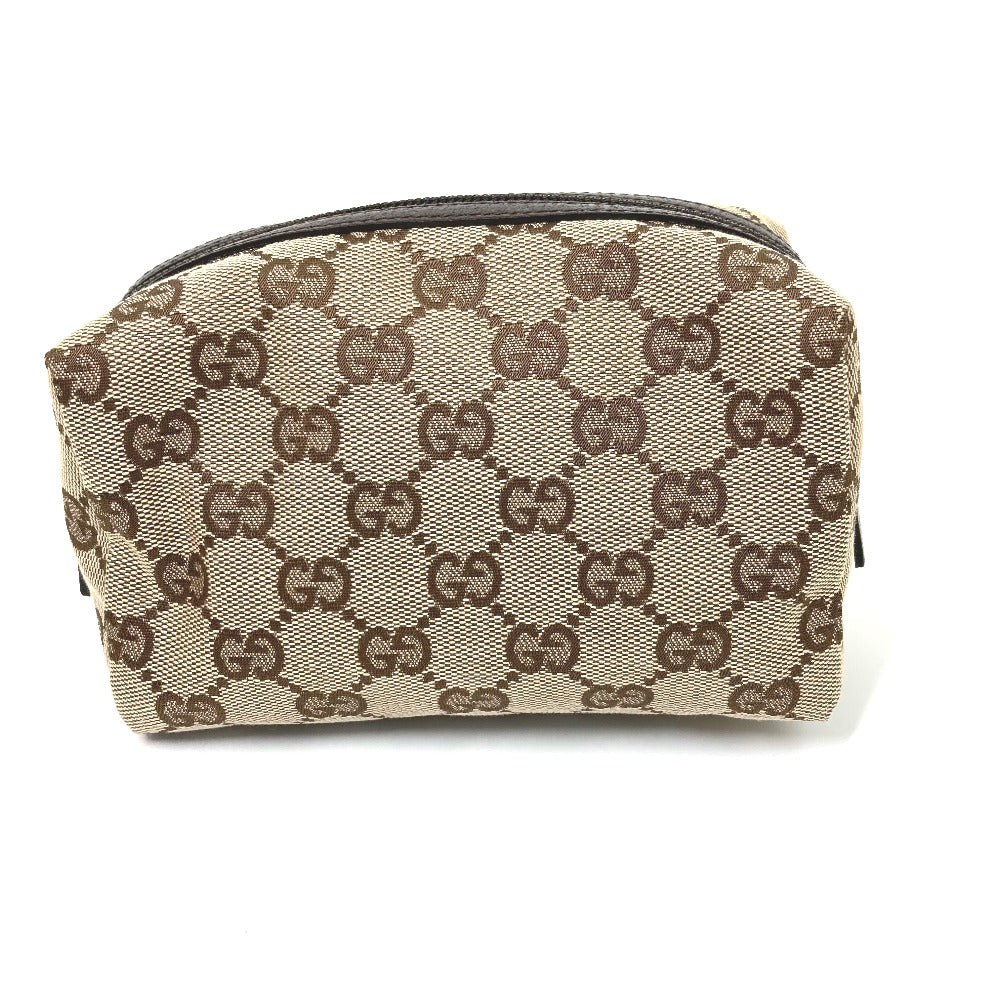 GUCCI Pouch 29595 GG canvas / leather Beige x dark brown GG Women Used Authentic