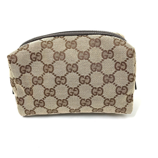 GUCCI Pouch 29595 GG canvas / leather Beige x dark brown GG Women Used Authentic