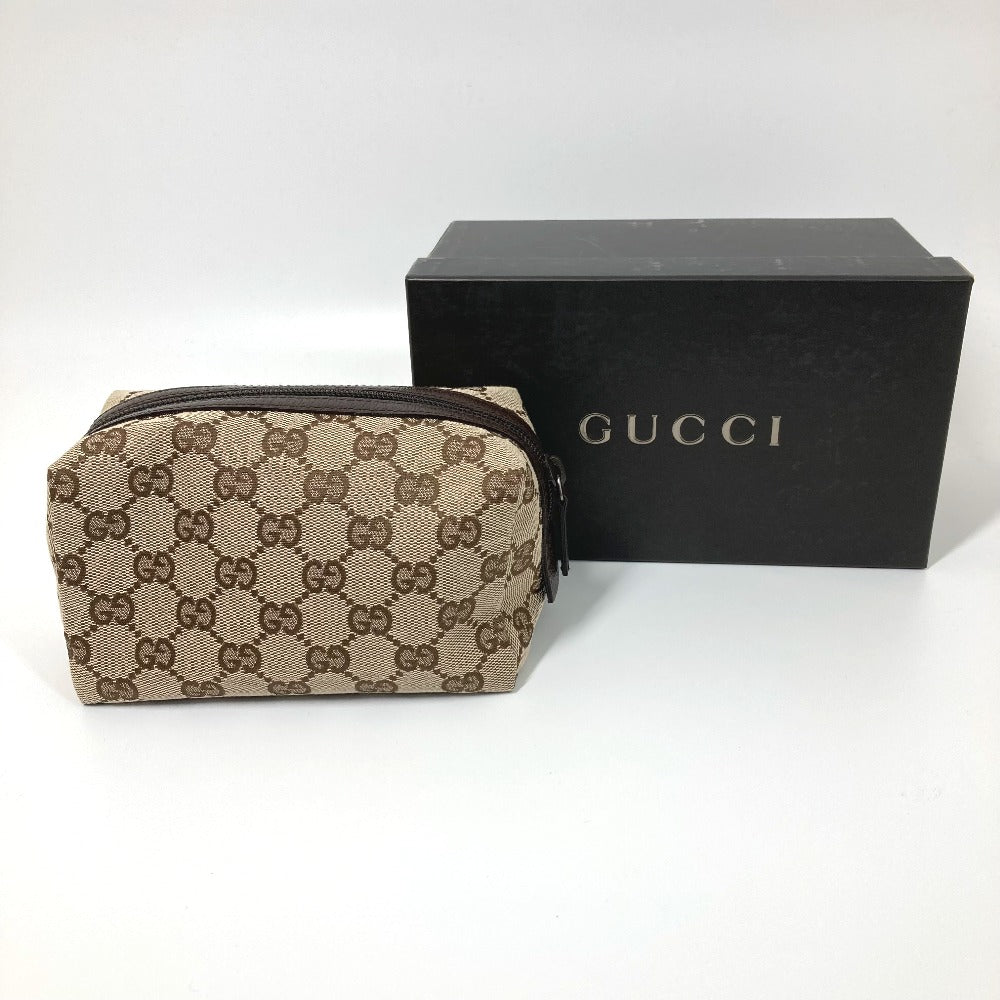 GUCCI Pouch 29595 GG canvas / leather Beige x dark brown GG Women Used Authentic