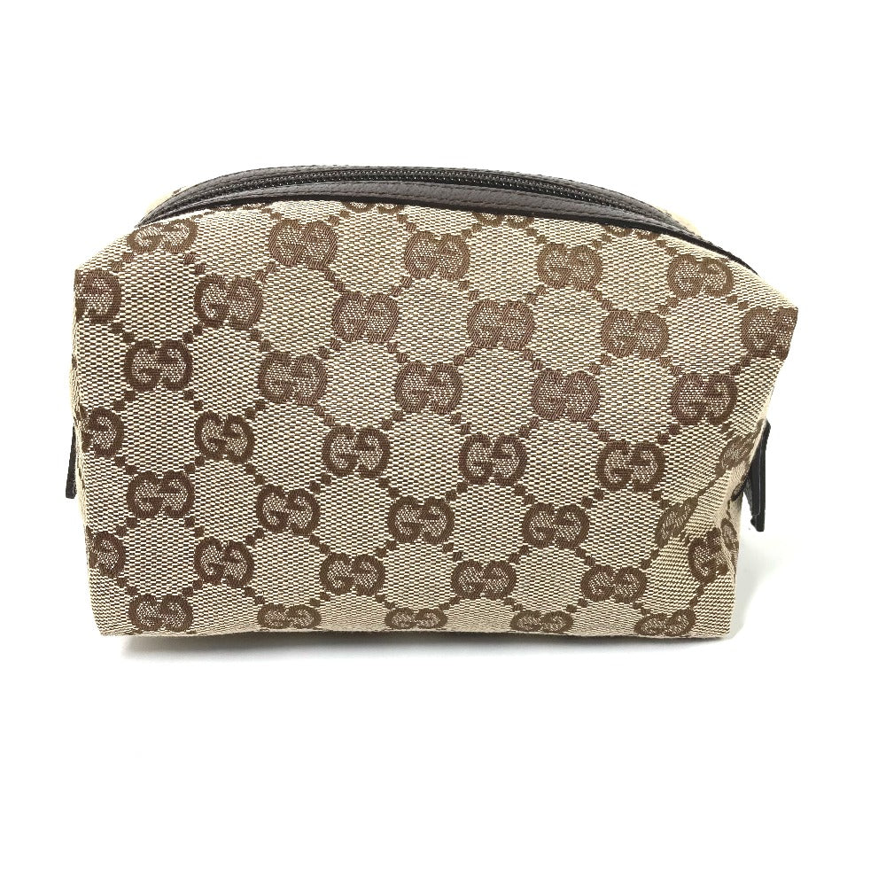 GUCCI Pouch 29595 GG canvas / leather Beige x dark brown GG Women Used Authentic