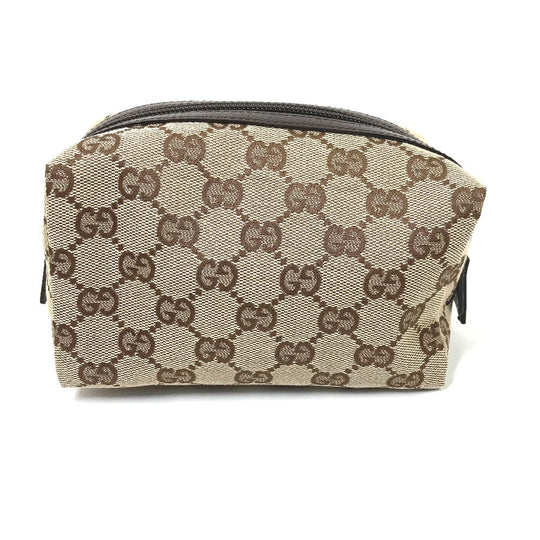 GUCCI Pouch 29595 GG canvas / leather Beige x dark brown GG Women Used Authentic