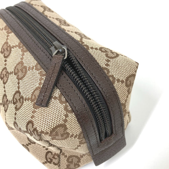 GUCCI Pouch 29595 GG canvas / leather Beige x dark brown GG Women Used Authentic