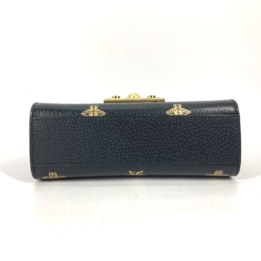 GUCCI Shoulder Bag 432182 leather black Crossbody bag pochette PADLOCK BEE Women Used Authentic
