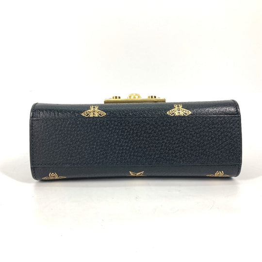 GUCCI Shoulder Bag 432182 leather black Crossbody bag pochette PADLOCK BEE Women Used Authentic