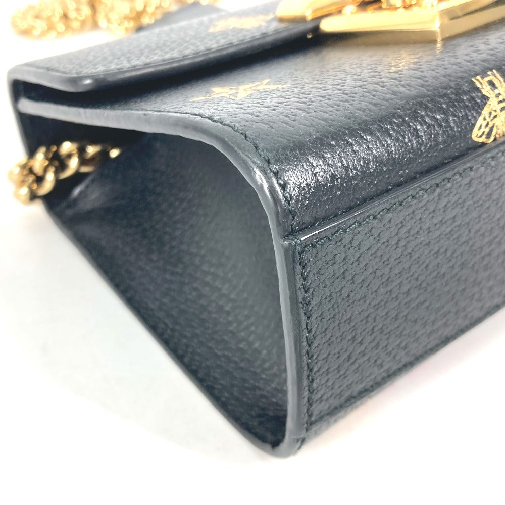 GUCCI Shoulder Bag 432182 leather black Crossbody bag pochette PADLOCK BEE Women Used Authentic