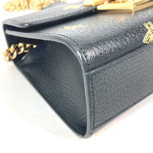 GUCCI Shoulder Bag 432182 leather black Crossbody bag pochette PADLOCK BEE Women Used Authentic
