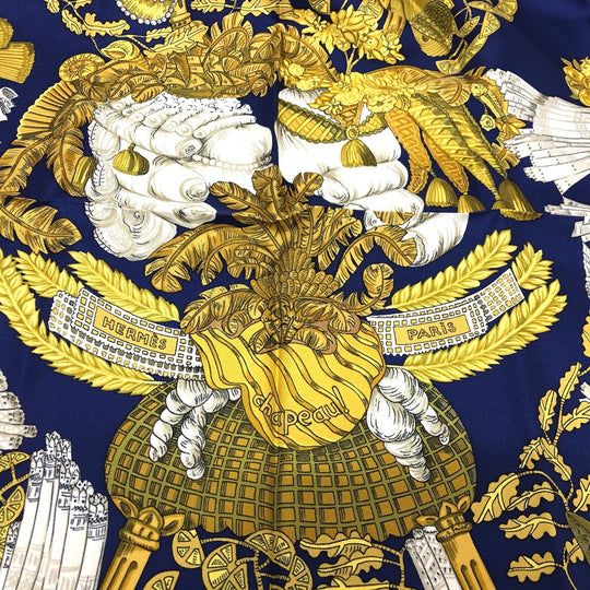HERMES scarf silk blue Carre 90