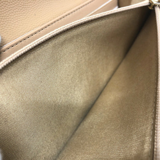 CHANEL Long Wallet Purse Caviar skin beige Long wallet Studs logo Women Secondhand Authentic