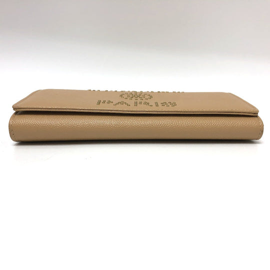 CHANEL Long Wallet Purse Caviar skin beige Long wallet Studs logo Women Secondhand Authentic