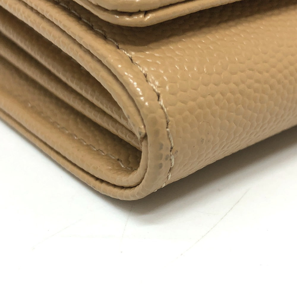 CHANEL Long Wallet Purse Caviar skin beige Long wallet Studs logo Women Secondhand Authentic