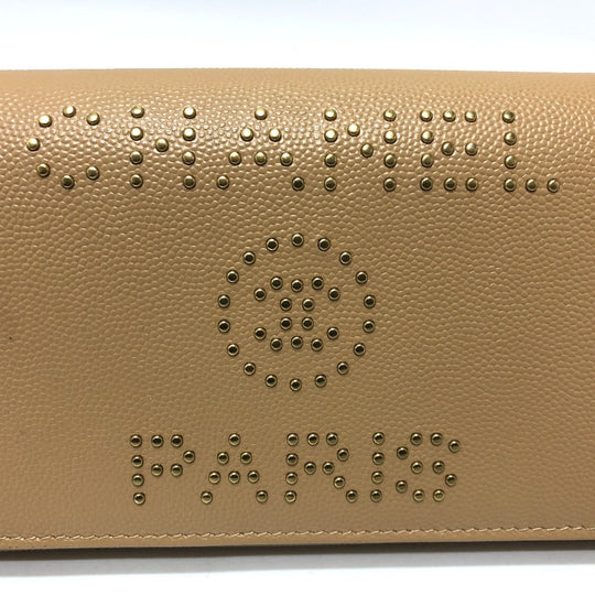 CHANEL Long Wallet Purse Caviar skin beige Long wallet Studs logo Women Secondhand Authentic