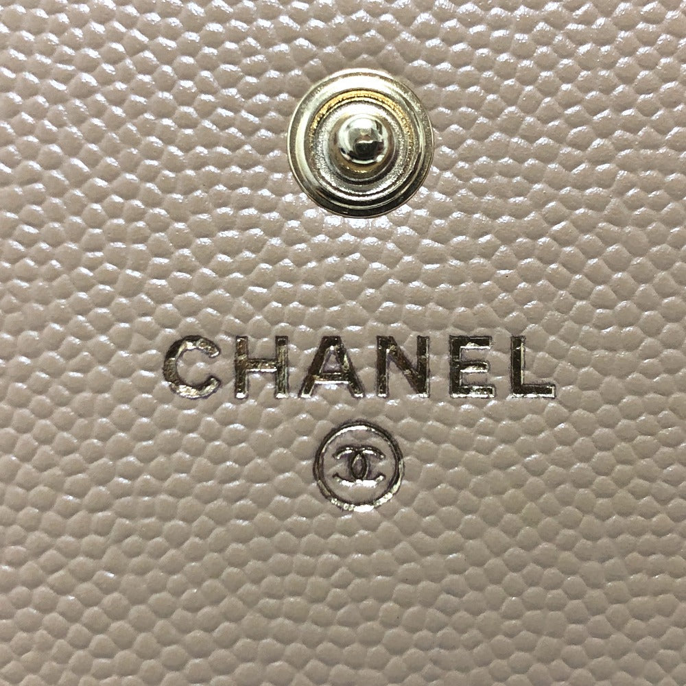 CHANEL Long Wallet Purse Caviar skin beige Long wallet Studs logo Women Secondhand Authentic