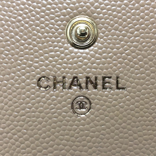 CHANEL Long Wallet Purse Caviar skin beige Long wallet Studs logo Women Secondhand Authentic