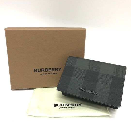 BURBERRY Card Case Leather, PVC black check mens Used Authentic