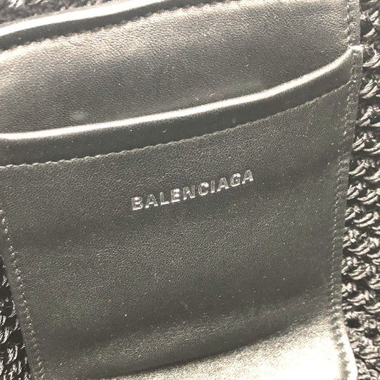 BALENCIAGA Shoulder Bag 695612 Nylon, Lambskin black Ibiza small basket bag Women Used Authentic