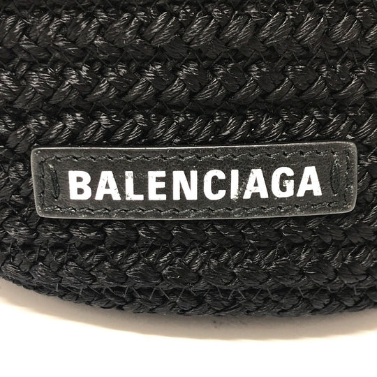BALENCIAGA Shoulder Bag 695612 Nylon, Lambskin black Ibiza small basket bag Women Used Authentic