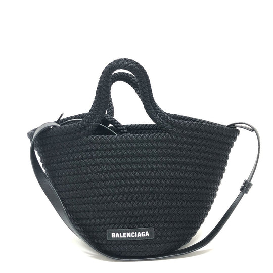 BALENCIAGA Shoulder Bag 695612 Nylon, Lambskin black Ibiza small basket bag Women Used Authentic