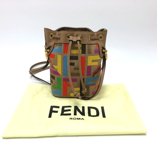 FENDI Shoulder Bag 8BS010 Canvas / leather multicolor Zucca Bucket bag Women Used Authentic