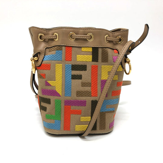 FENDI Shoulder Bag 8BS010 Canvas / leather multicolor Zucca Bucket bag Women Used Authentic