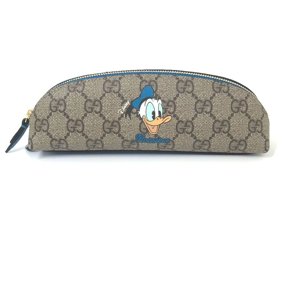 GUCCI pencil case 662129 GG canvas / leather Beige x blue Disney collaboration Donald duck Women Used Authentic