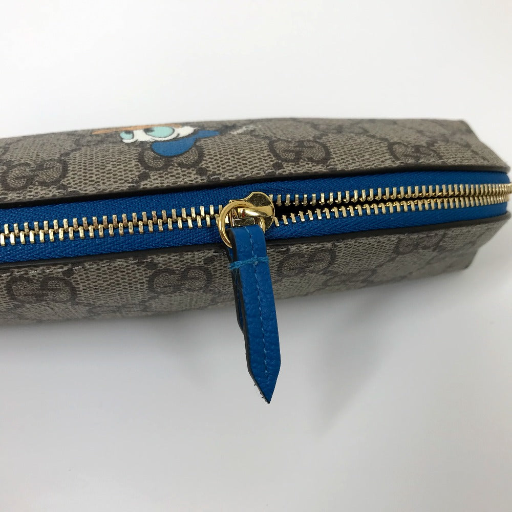 GUCCI pencil case 662129 GG canvas / leather Beige x blue Disney collaboration Donald duck Women Used Authentic
