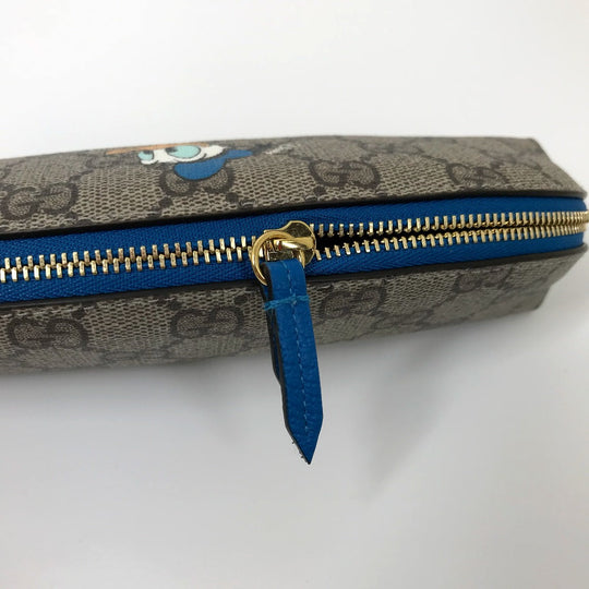 GUCCI pencil case 662129 GG canvas / leather Beige x blue Disney collaboration Donald duck Women Used Authentic
