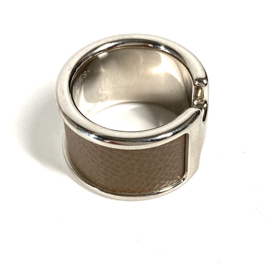 HERMES Ring leather gray Olympe Women XS Used Authentic