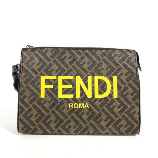 FENDI Clutch bag 7VA564 Leather / canvas Brown Zucca logo mens Used Authentic
