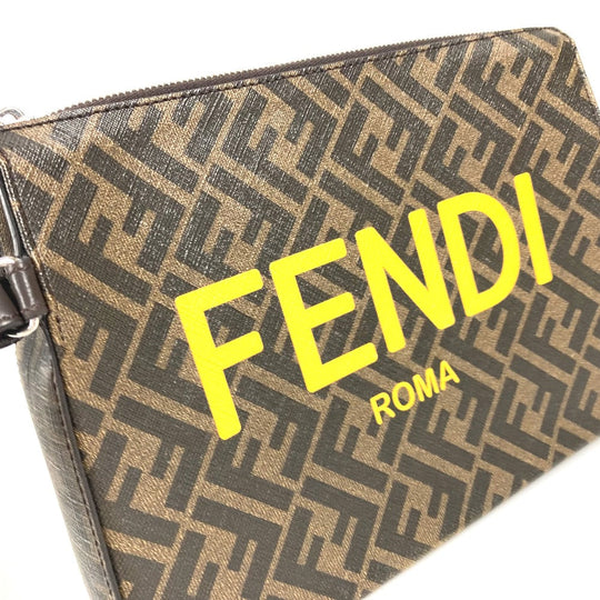 FENDI Clutch bag 7VA564 Leather / canvas Brown Zucca logo mens Used Authentic
