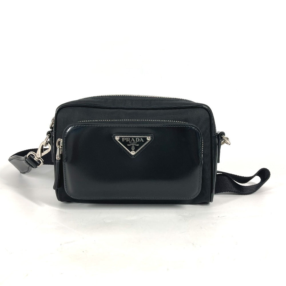 PRADA Shoulder Bag 2VH172 Leather / nylon black With porch Triangle logo plate