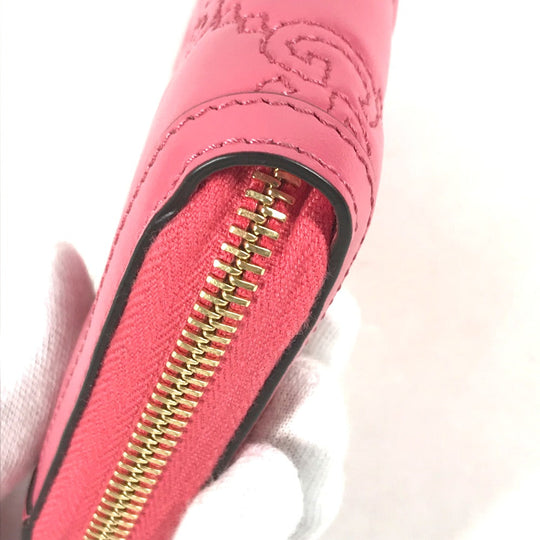 GUCCI Long Wallet Purse 723784 leather pink GG Marmont GG Matelasse Zip Around Wallet Women Used Authentic
