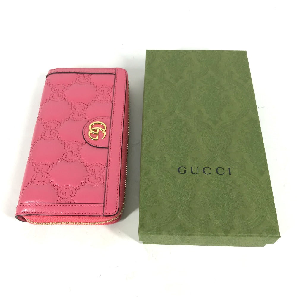 GUCCI Long Wallet Purse 723784 leather pink GG Marmont GG Matelasse Zip Around Wallet Women Used Authentic
