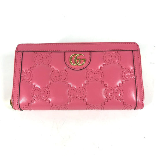 GUCCI Long Wallet Purse 723784 leather pink GG Marmont GG Matelasse Zip Around Wallet Women Used Authentic
