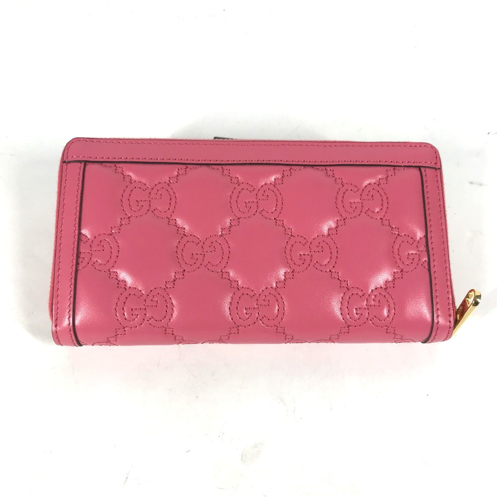 GUCCI Long Wallet Purse 723784 leather pink GG Marmont GG Matelasse Zip Around Wallet Women Used Authentic