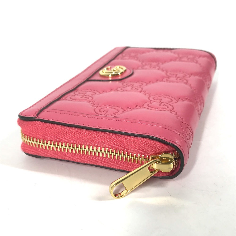GUCCI Long Wallet Purse 723784 leather pink GG Marmont GG Matelasse Zip Around Wallet Women Used Authentic