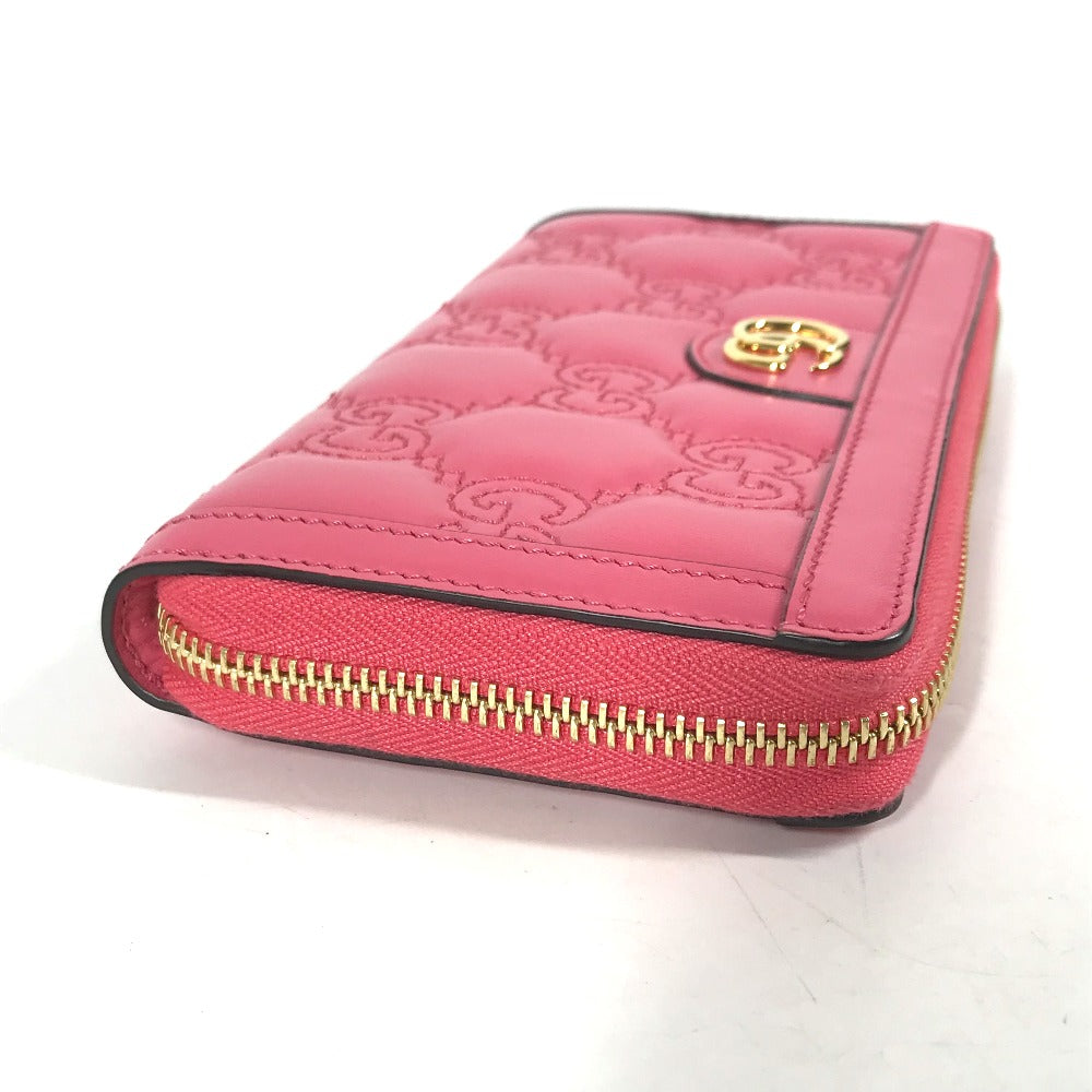 GUCCI Long Wallet Purse 723784 leather pink GG Marmont GG Matelasse Zip Around Wallet Women Used Authentic