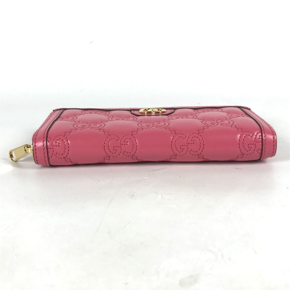 GUCCI Long Wallet Purse 723784 leather pink GG Marmont GG Matelasse Zip Around Wallet Women Used Authentic