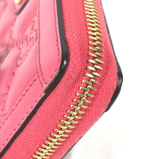 GUCCI Long Wallet Purse 723784 leather pink GG Marmont GG Matelasse Zip Around Wallet Women Used Authentic