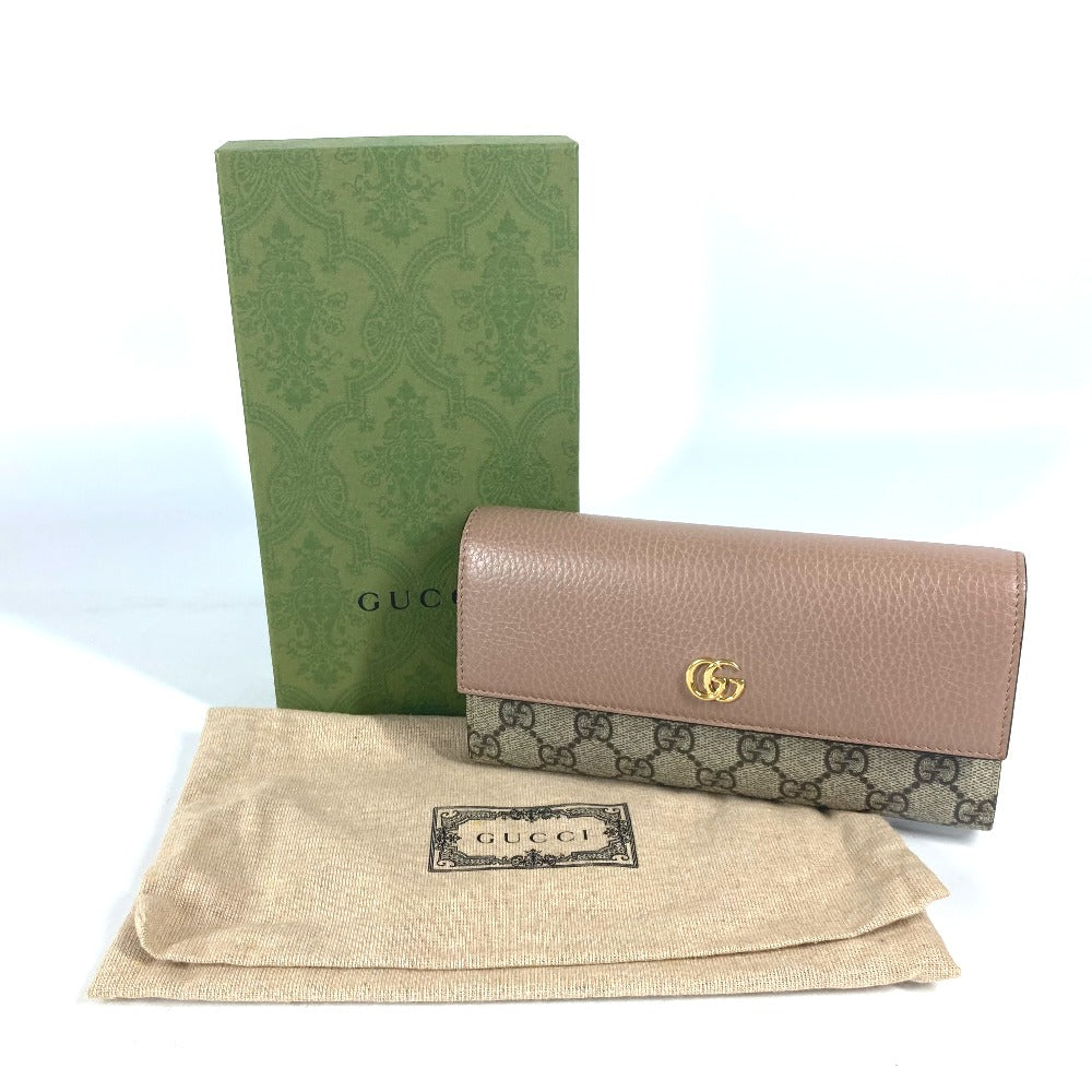 GUCCI Long Wallet Purse 456116 GG Supreme Canvas pink beige GG Supreme Double G Leather Continental Wallet Women Used Authentic