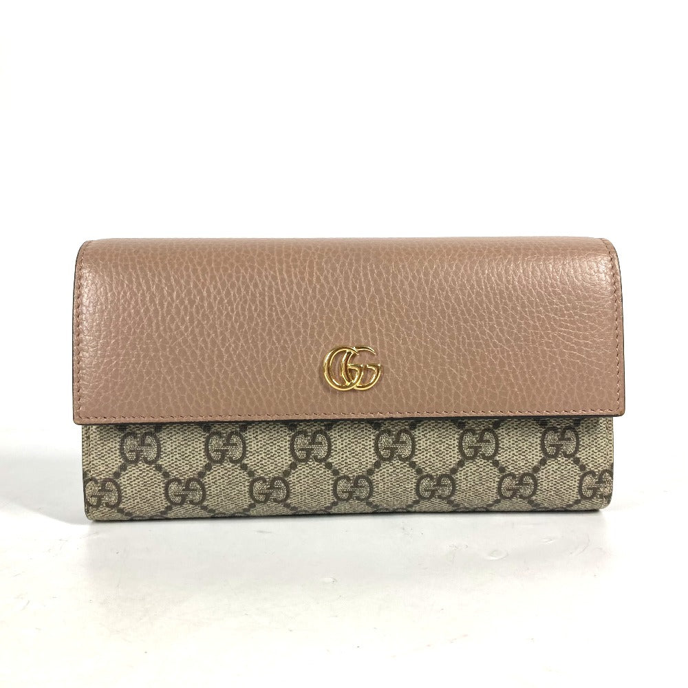 GUCCI Long Wallet Purse 456116 GG Supreme Canvas pink beige GG Supreme Double G Leather Continental Wallet Women Used Authentic