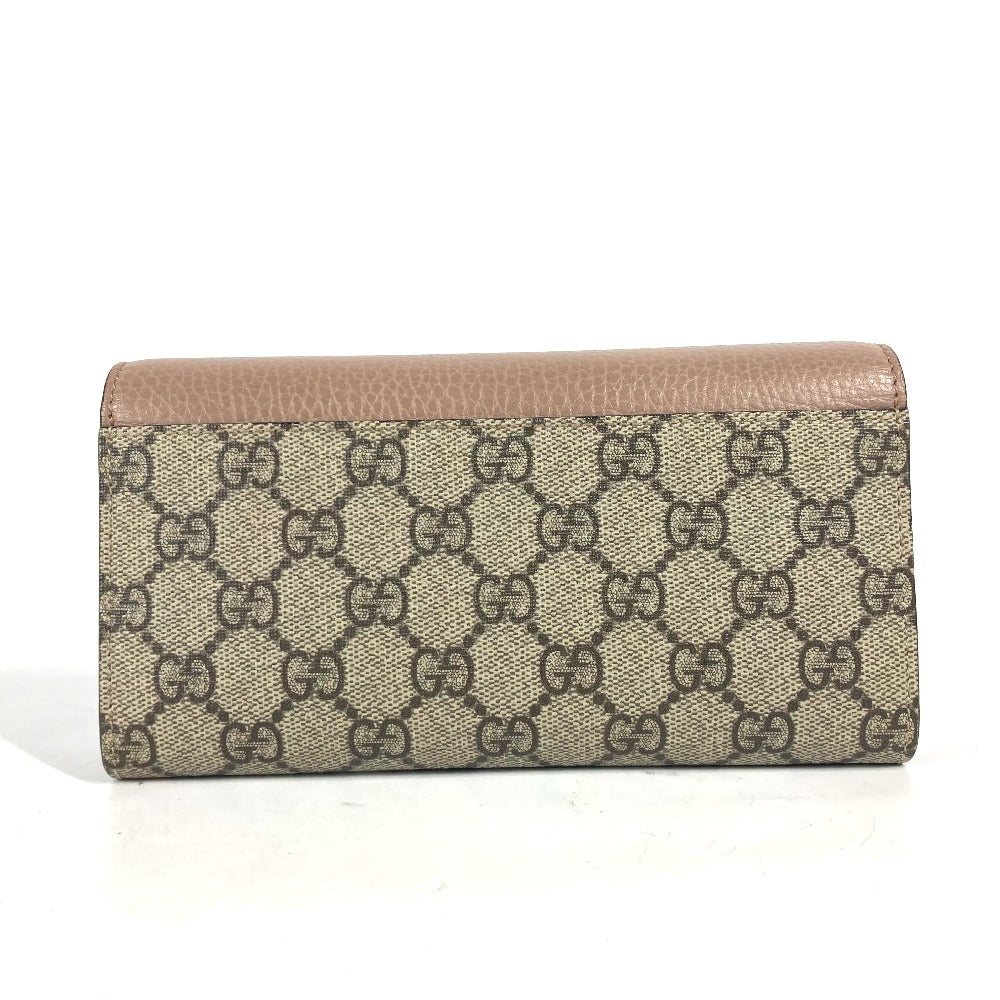 GUCCI Long Wallet Purse 456116 GG Supreme Canvas pink beige GG Supreme Double G Leather Continental Wallet Women Used Authentic