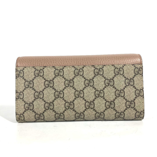GUCCI Long Wallet Purse 456116 GG Supreme Canvas pink beige GG Supreme Double G Leather Continental Wallet Women Used Authentic