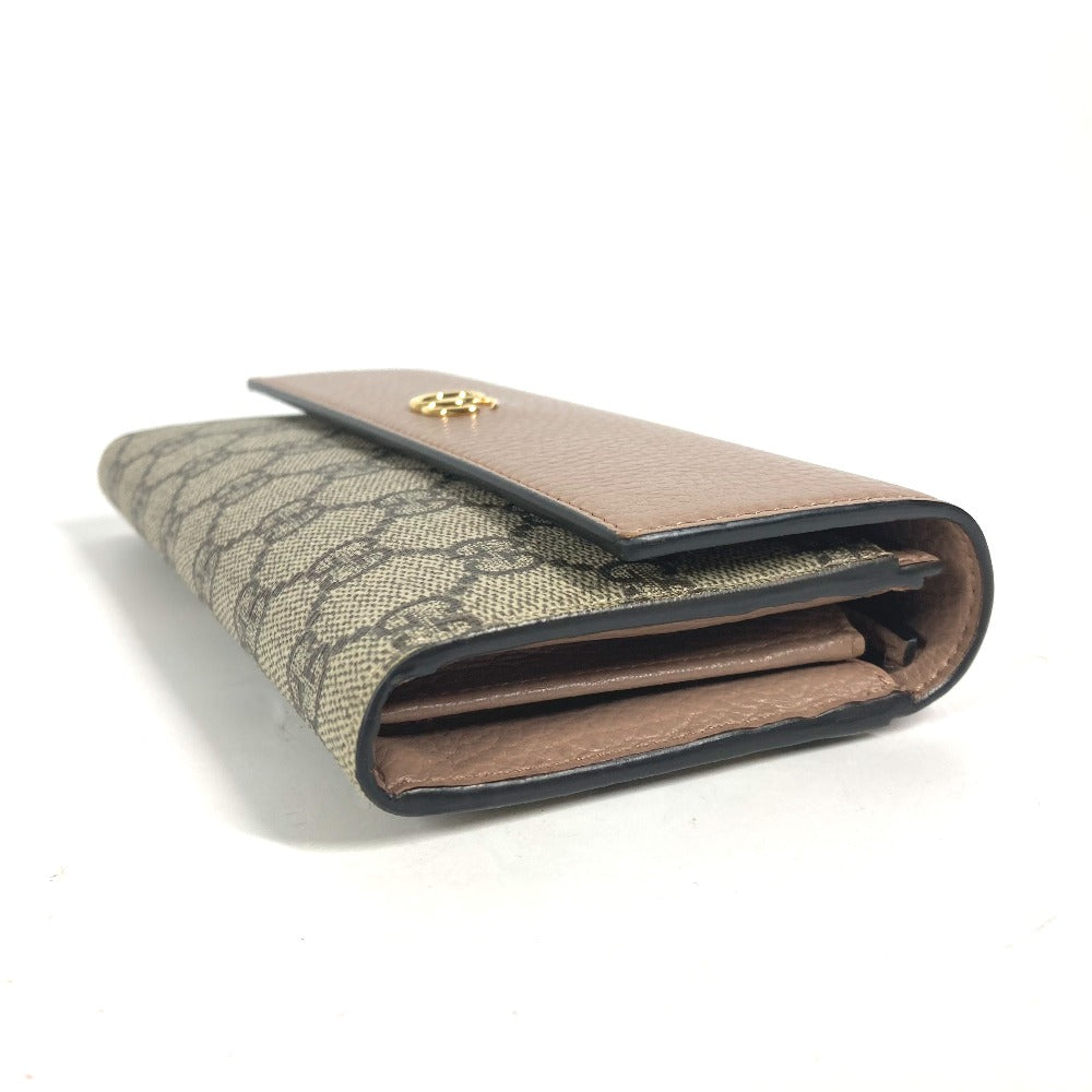 GUCCI Long Wallet Purse 456116 GG Supreme Canvas pink beige GG Supreme Double G Leather Continental Wallet Women Used Authentic